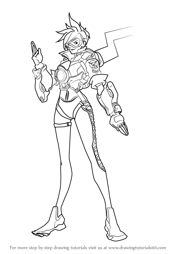 596x843 Learn How To Draw Tracer From Overwatch (Overwatch) Step By Step - Tracer Sketch