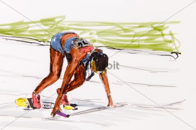 640x427 Start Of A Female Runner, Track And Field Athletics, Drawing By The - Track Sketch