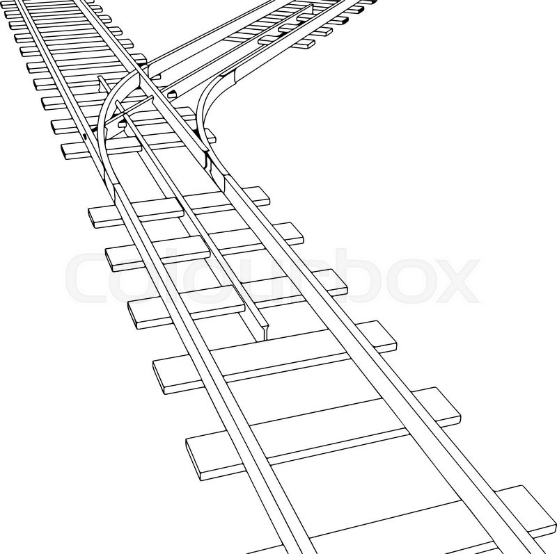 800x797 Vector 2d 3d Railway, Railroad Track Sketch. On White 7 Stock - Track Sketch