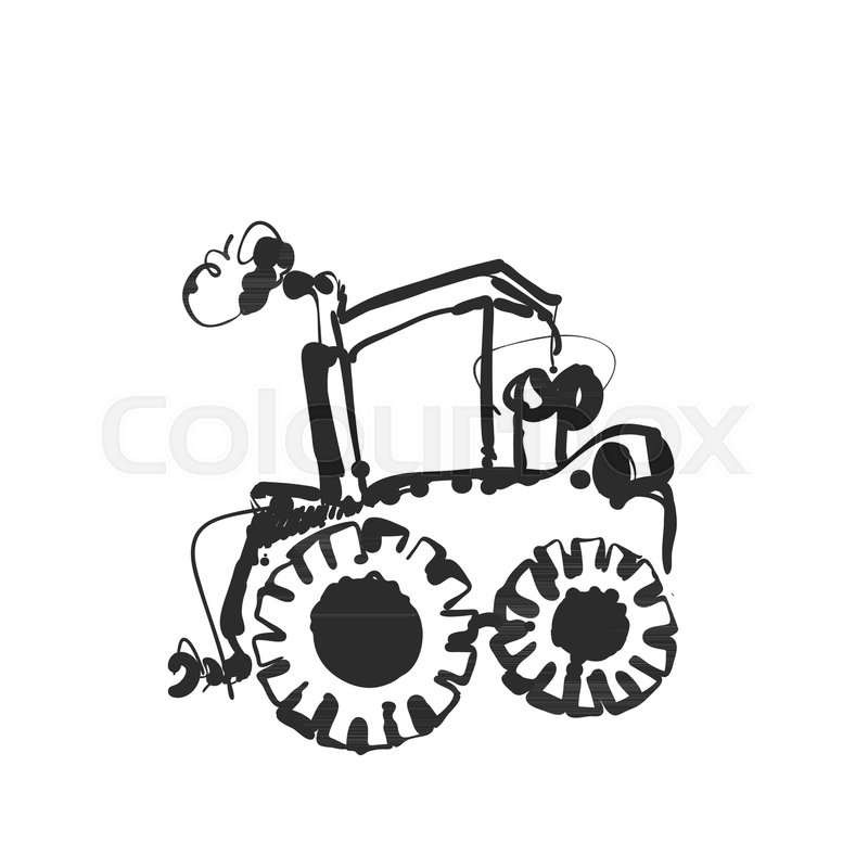 800x800 Tractor Sketch. Hand Drawn Agrimotor. Cartoon Illustration Stock - Tractor Sketch
