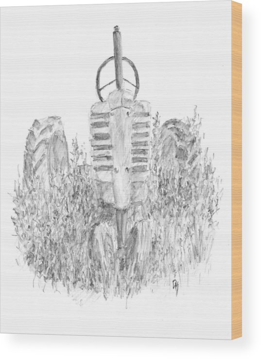 537x740 Vintage John Deere Tractor Sketch Wood Print By David King - Tractor Sketch