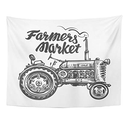 425x425 Emvency Tapestries Print 60x80 Inches Drawing Vintage - Tractor Sketch