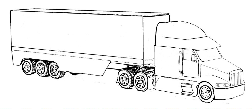 Tractor Trailer Truck Drawings Sketch Coloring Page