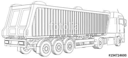 500x225 Semi Trailer Dump Truck Sketch Isolated On White Background. 3 - Tractor Trailer Sketch
