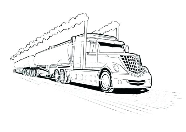 600x426 Coloring Drawing Semi Truck Coloring - Tractor Trailer Sketch