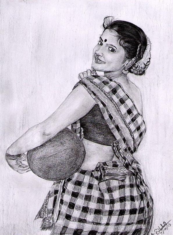595x811 Indian Traditional Girl - Traditional Sketches