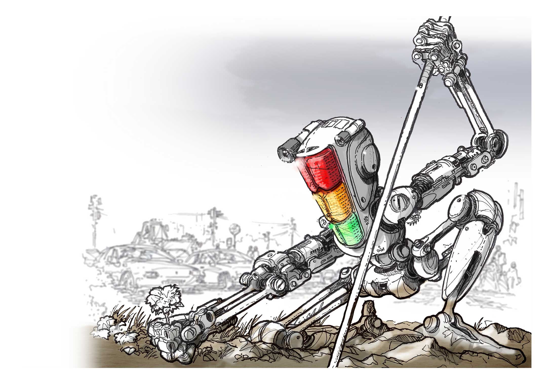 2180x1526 Pen And Ink Concept Sketch - Traffic Light Sketch