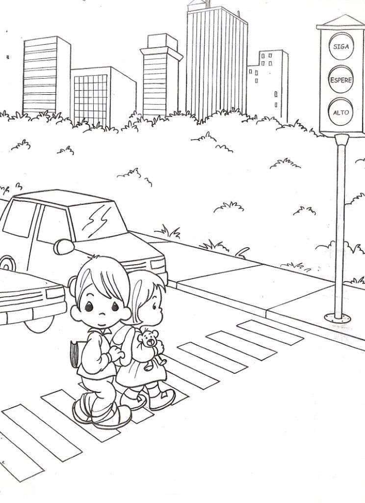 744x1024 Child Coloring Drawing Precious Moments With Traffic Light - Traffic Signal Sketch