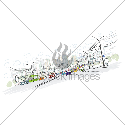 500x500 Sketch Of Traffic Road In City For Your Design Gl Stock Images - Traffic Sketch