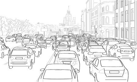 450x270 Collection Of Free Congested Clipart Traffic Scene. Download On - Traffic Sketch