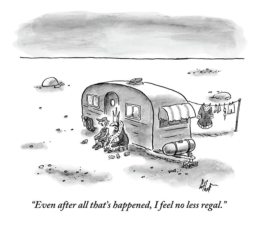 900x785 King Speaks To Woman As They Sit Outside Trailer Drawing By Frank - Trailer Sketch