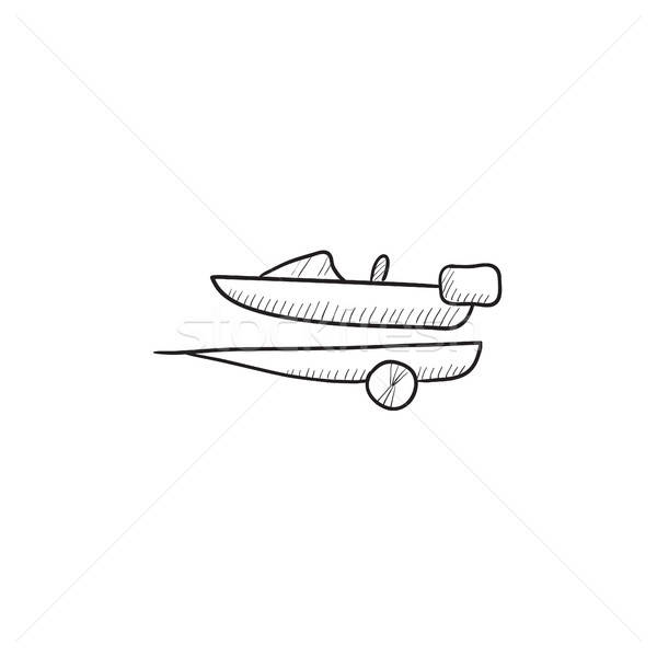 600x600 Boat On Trailer For Transportation Sketch Icon. Vector - Trailer Sketch