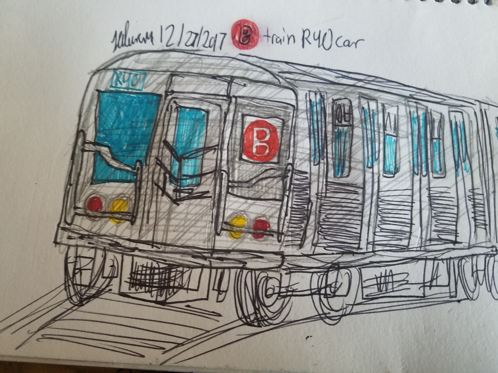 1024x768 Nyc Subway B Train R40 Car By Johng15 - Train Car Sketch