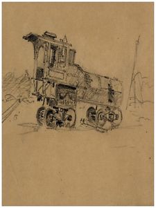 225x300 7297.pencil Sketch Of Main Train Car Over Small Tracks.poster.art - Train Car Sketch