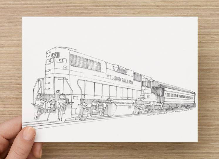 746x542 Ink Sketch Of Mt. Hood Railroad In Mount Hood, Oregon - Train Engine Sketch