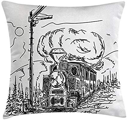 424x400 Ambesonne Steam Engine Throw Pillow Cushion Cover - Train Engine Sketch