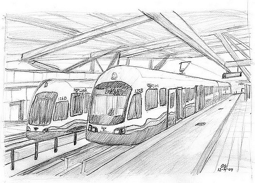 500x359 Link Light Rail Trains - Train Pencil Sketch
