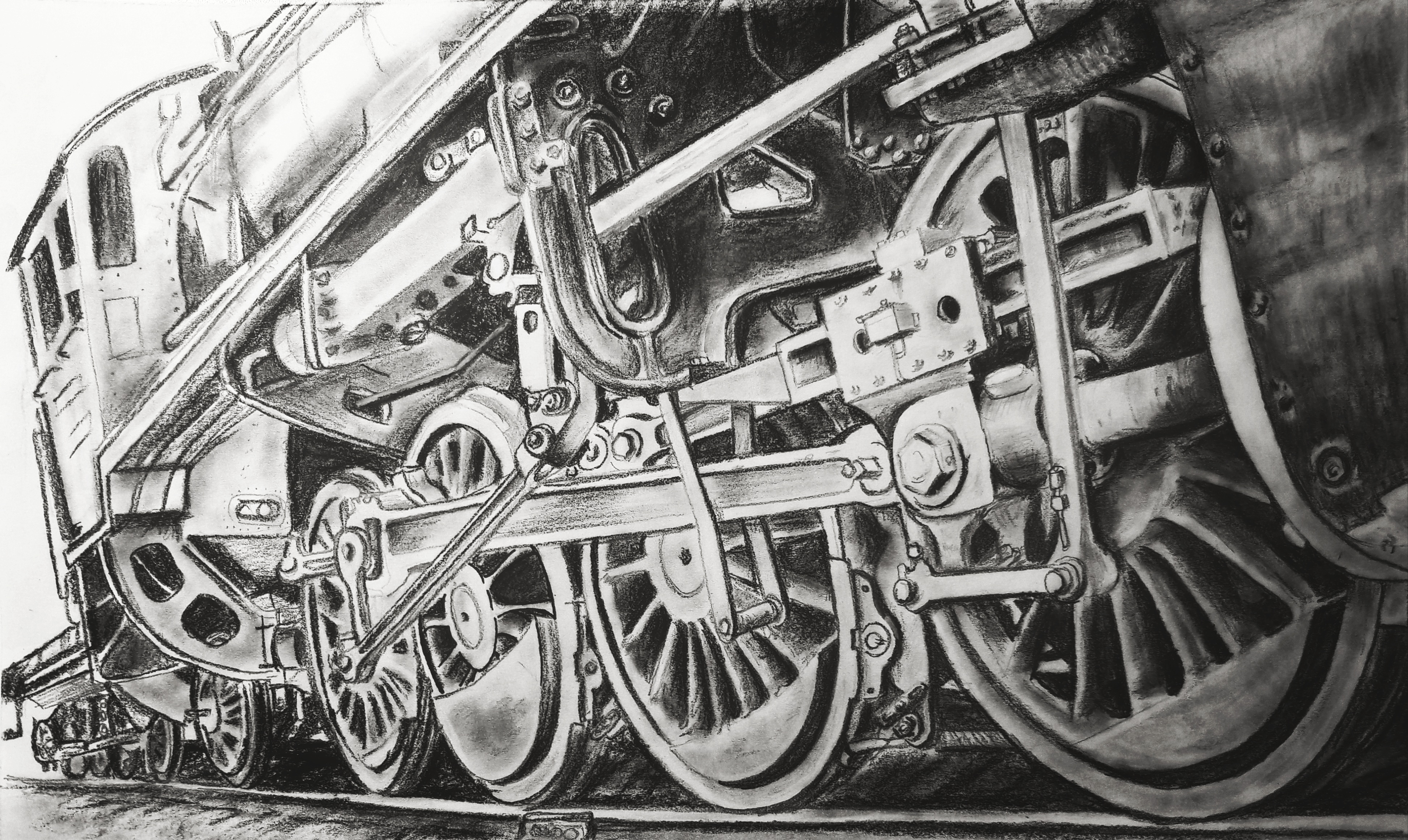 3890x2321 Old Train - Train Pencil Sketch