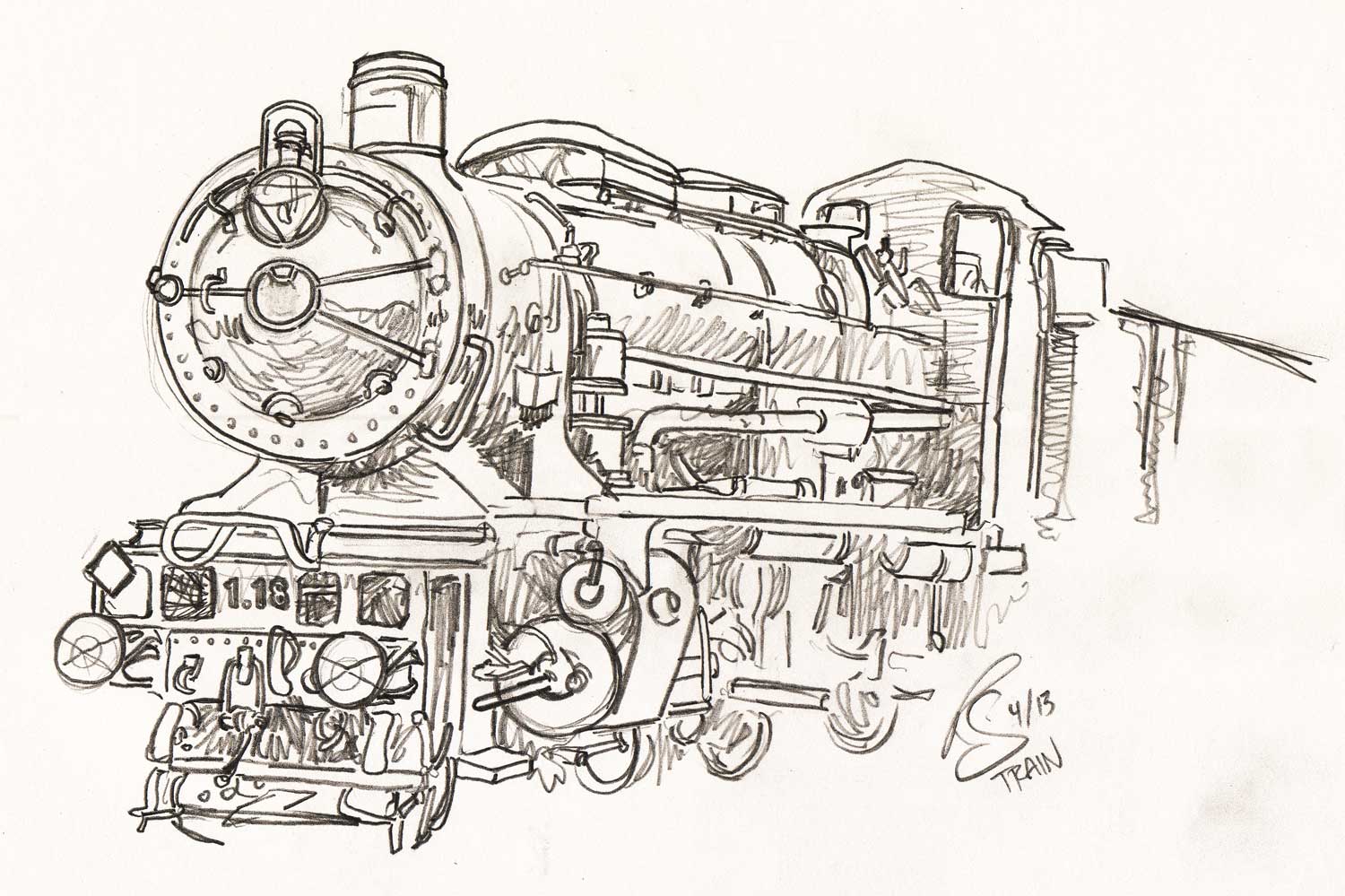 1500x999 Train Sketch Ron Schiding - Train Sketch