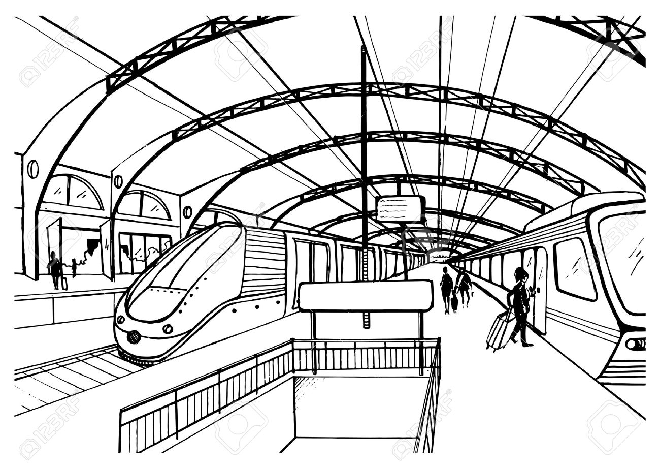 1300x921 Clipart Train Sketch - Train Sketch