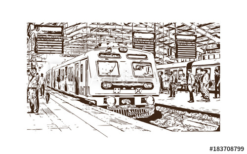 500x312 Hand Drawn Sketch Of Mumbai Local Train, Mumbai, India In Vector - Train Sketch