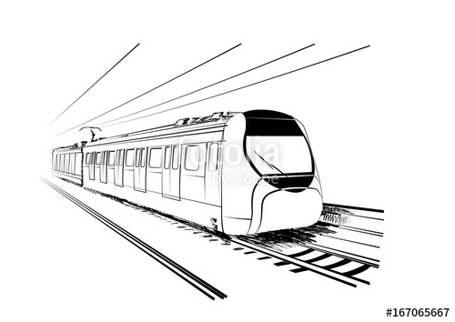 500x354 Metro Train Vector Sketches In Black Lines Stock Image And - Train Sketch Images