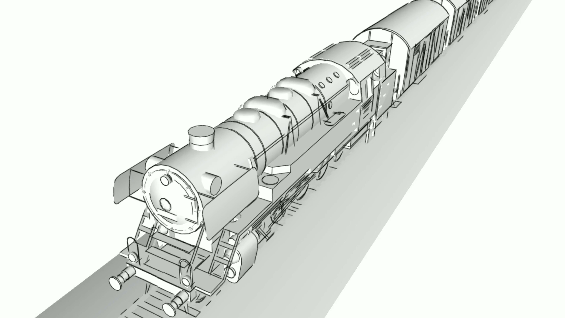 1920x1080 Old Steam Engine Locomotive Train With Freight Rail Cars Moving On - Train Sketch Images