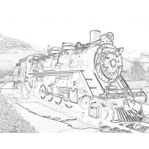 500x500 Steam Train Sketch For Canvas Painting - Train Sketch Images