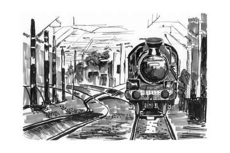 473x315 Train Sketch Print By Jim80 - Train Sketch Images