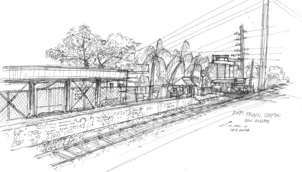 1024x583 Train Station Sketch Sketching Sketches, Train - Train Station Sketch