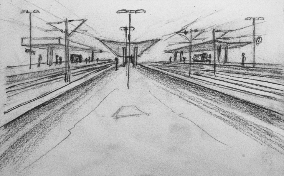 964x600 Pencil Sketch People Powered - Train Station Sketch