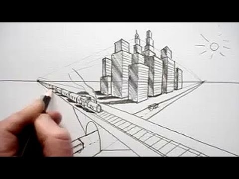 480x360 How To Draw In Perspective Road, Railway, Train, City - Train Track Sketch