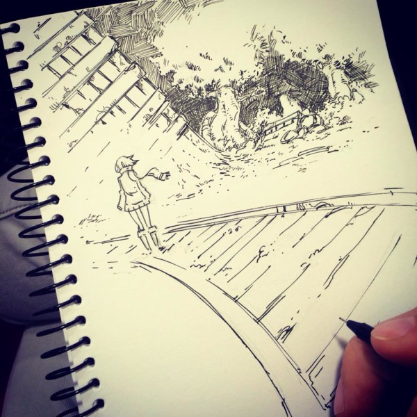 600x600 Pencil And Pen Sketch Manga Chasers Alex Rivera - Train Track Sketch
