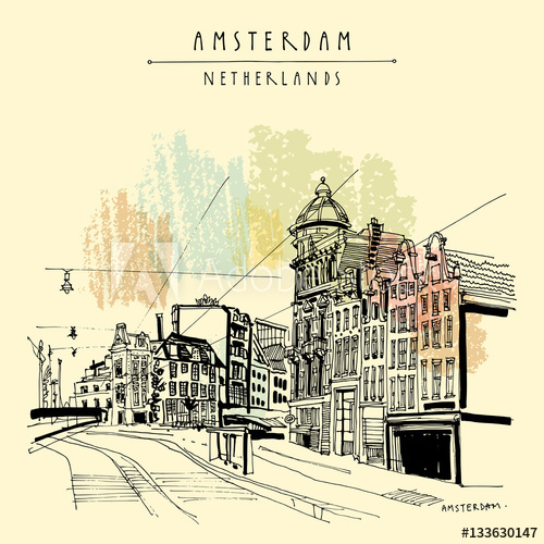 500x500 Amsterdam, Holland, Netherlands Europe. Street In Old Town, Tram - Tram Sketch