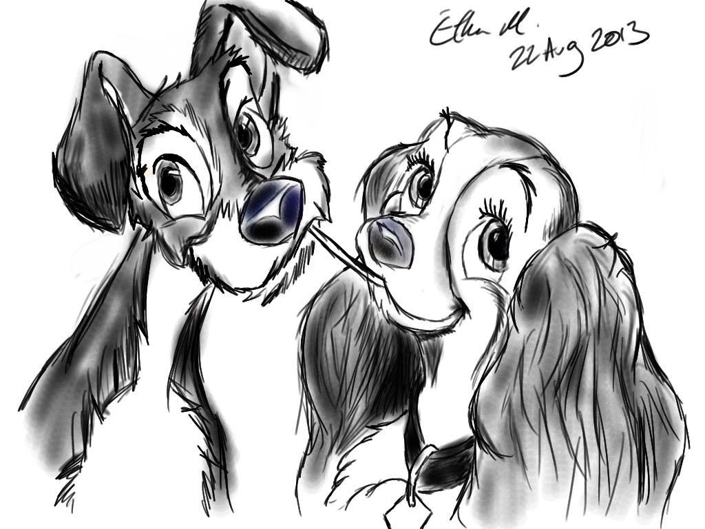 1024x768 Lady And The Tramp Sketch On We Heart It - Tramp Sketch