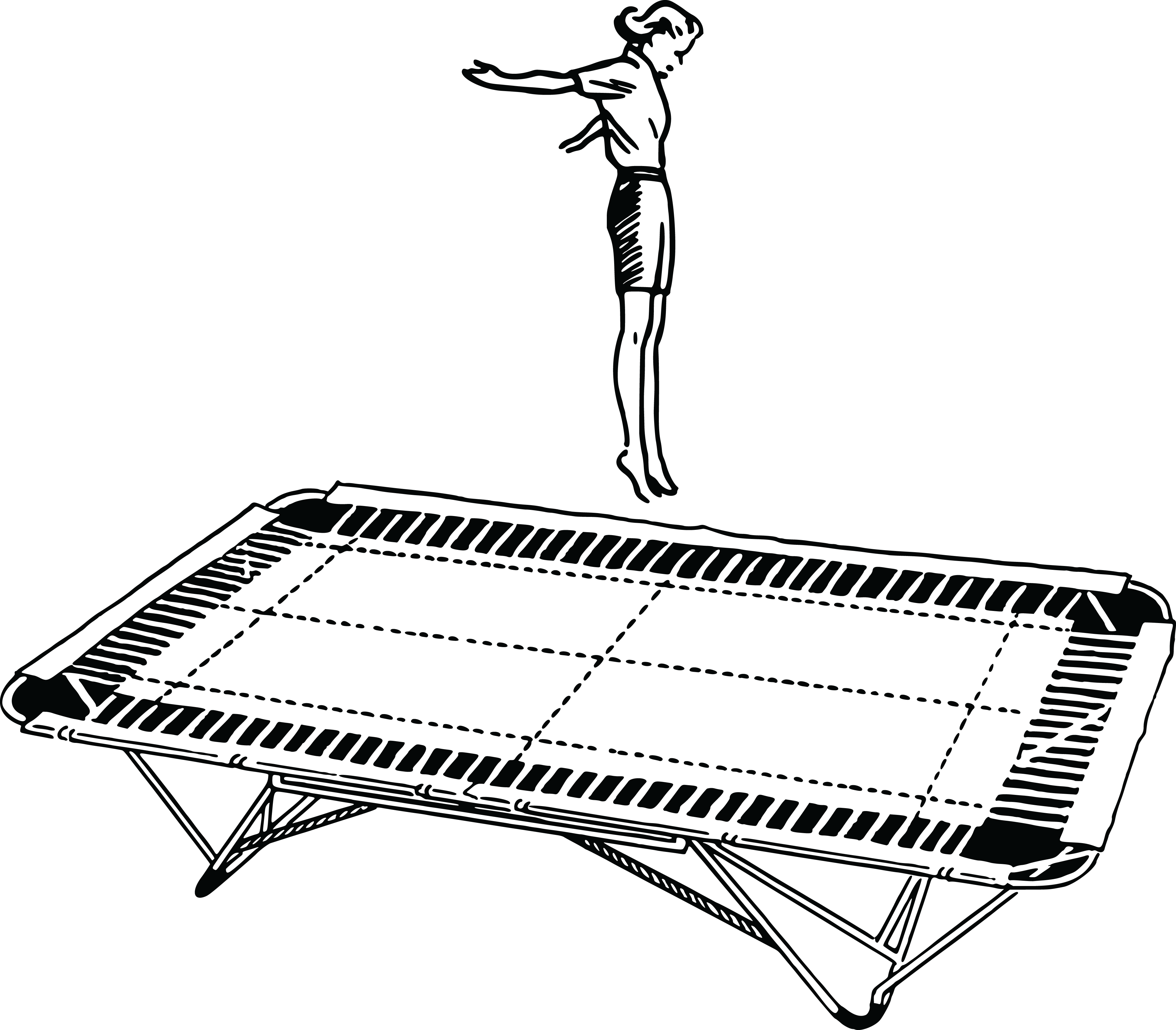 4000x3505 Free Clipart Of A Retro Black And White Woman Or Girl Jumping On A - Trampoline Sketch