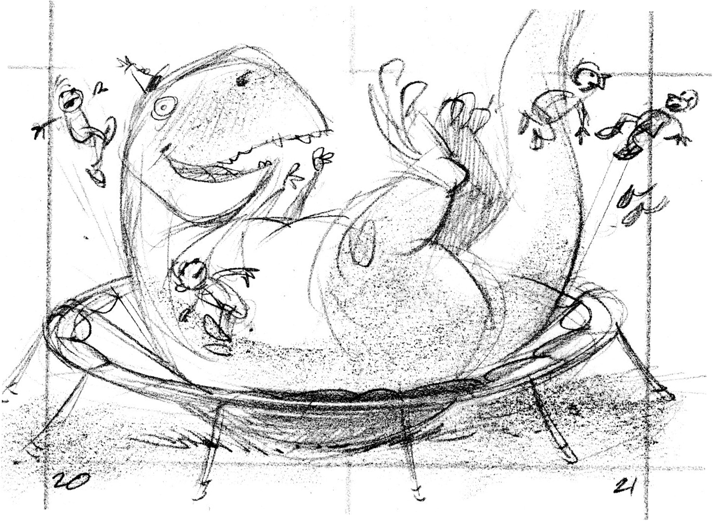 1442x1055 T Rex On A Trampoline John Manders - Trampoline Sketch