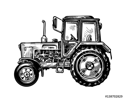 500x401 Hand Drawn Farm Truck Tractor. Transport Sketch Vector - Transport Sketch