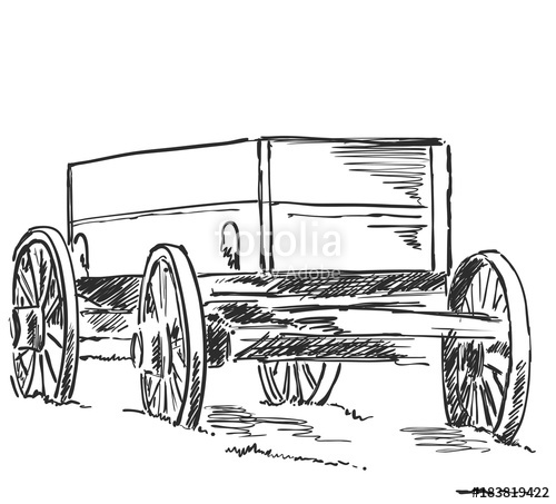 500x453 Pencil Drawing Old Cart. Vintage Transport Sketch Stock Image And - Transport Sketch