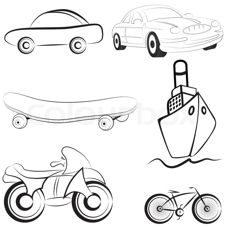 800x800 Vector Transport, Sketch Style Icon, Emblem Of Bike, Ship Set - Transport Sketch