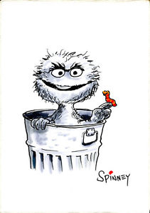211x300 Caroll Spinney 5 X 7 Original Art Oscar The Grouch Trash Can - Trash Can Sketch