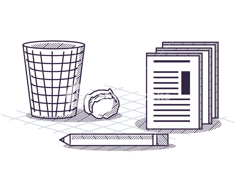 1000x819 Trash Can And Document Pages With Pencil Over White Background - Trash Can Sketch