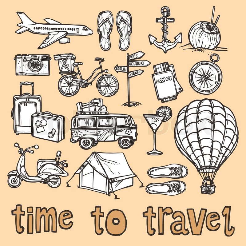 800x800 Travel Holiday Vacation Sketch Icons Set Of Suitcase Camera - Travel Sketch