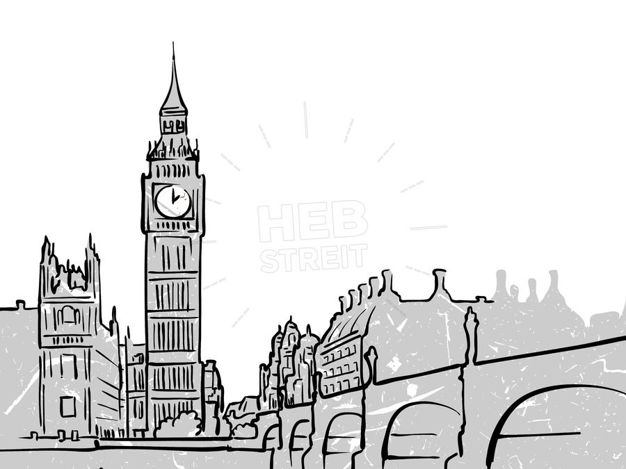 900x675 London, United Kingdom Famous Travel Sketch Hebstreits - Travel Sketch