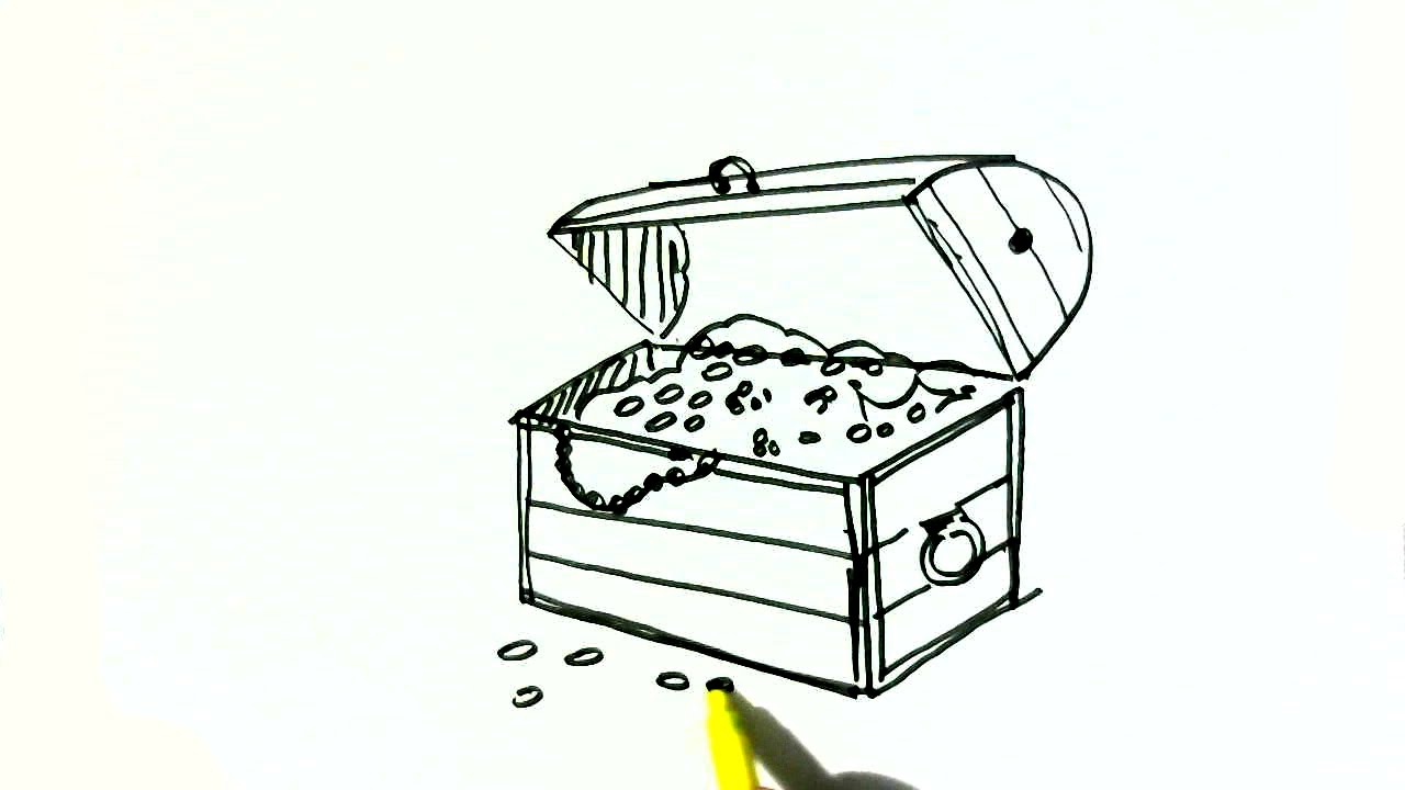 1280x720 How To Draw A Treasure Chest In Easy Steps For Children - Treasure Chest Sketch