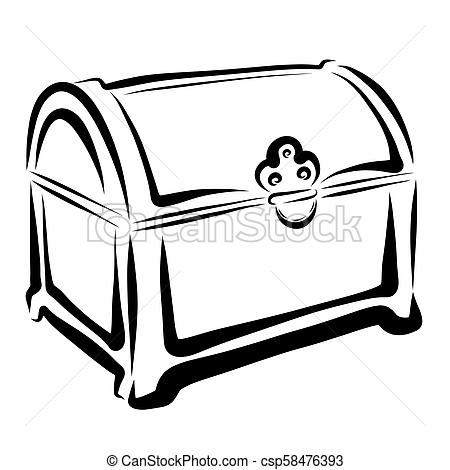 450x470 Treasure Chest Or Box, Sketch With Black Lines. - Treasure Chest Sketch