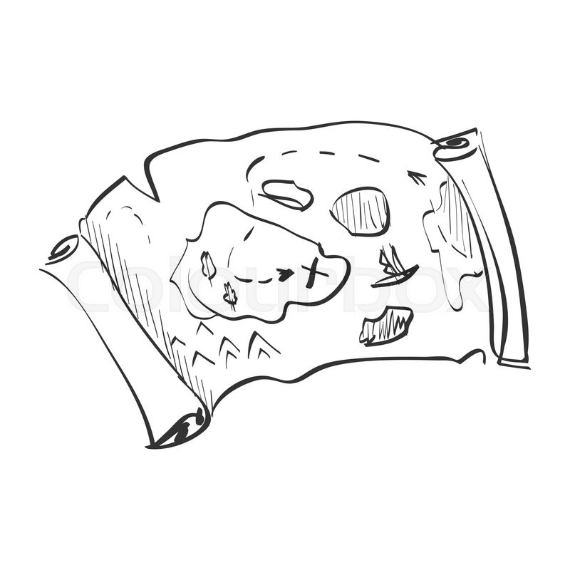 800x800 Illustration Of A Doodle Treasure Map, Excellent Vector - Treasure Map Sketch
