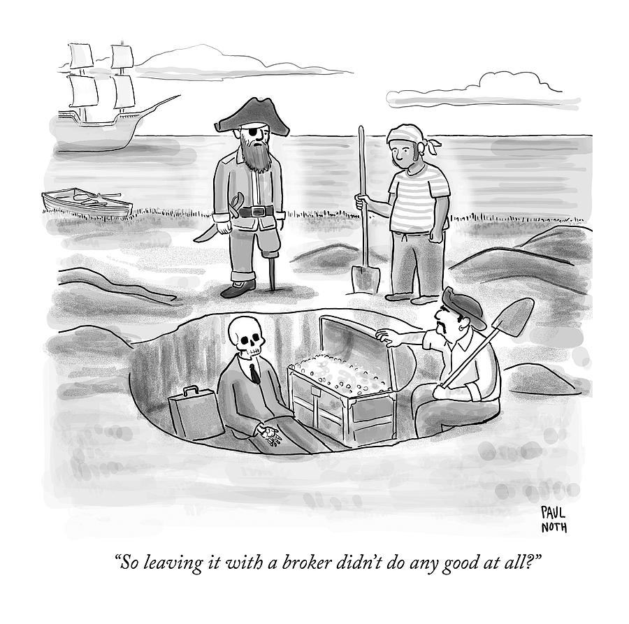 900x893 Pirates Stand Around A Dug Up Treasure Chest Drawing By Paul Noth - Treasure Sketch