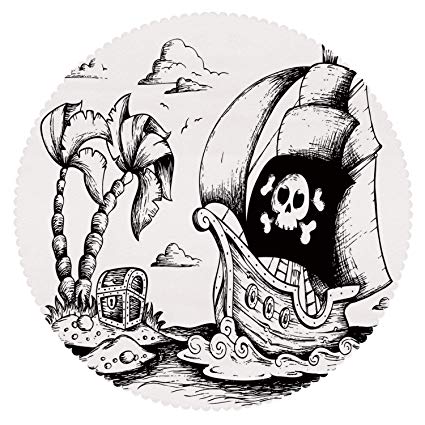 425x425 Iprint Round Tablecloth [ Pirate,drawing Of Palm Trees - Treasure Sketch