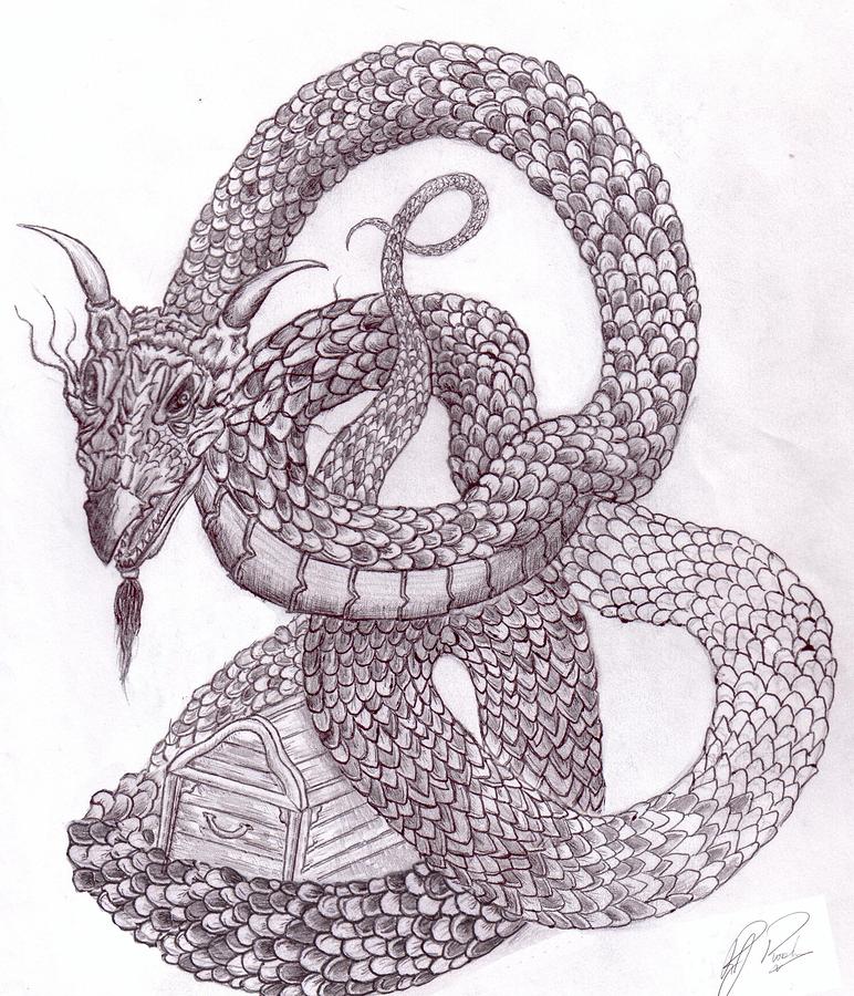 772x900 Treasure Dragon Drawing By Rj Roskom - Treasure Sketch